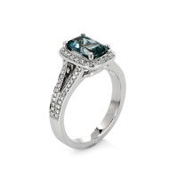 2.47 Ct. Greenish Blue Sapphire and Natural Diamond Pave Ring, Platinum 950 Image