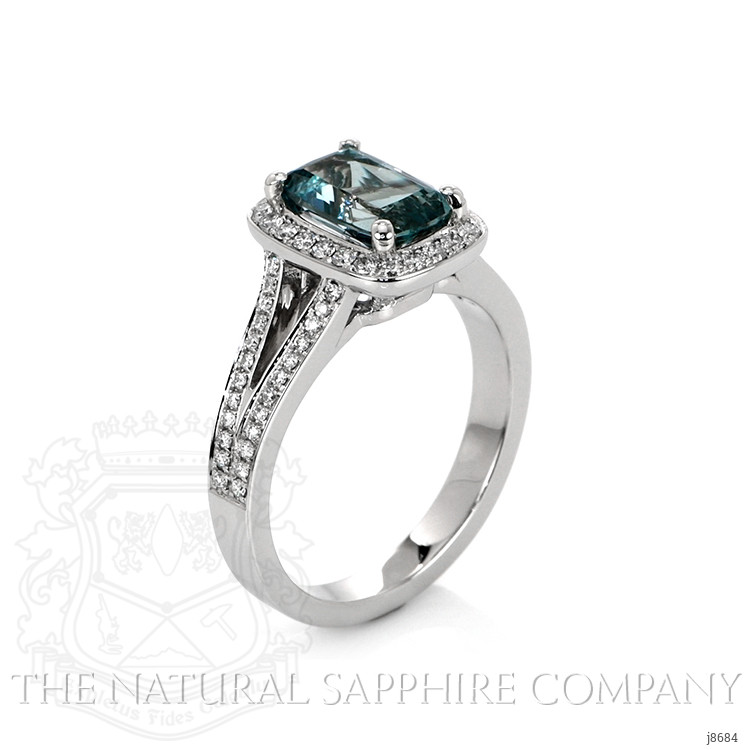 2.47 Ct. Greenish Blue Sapphire and Natural Diamond Pave Ring, Platinum 950