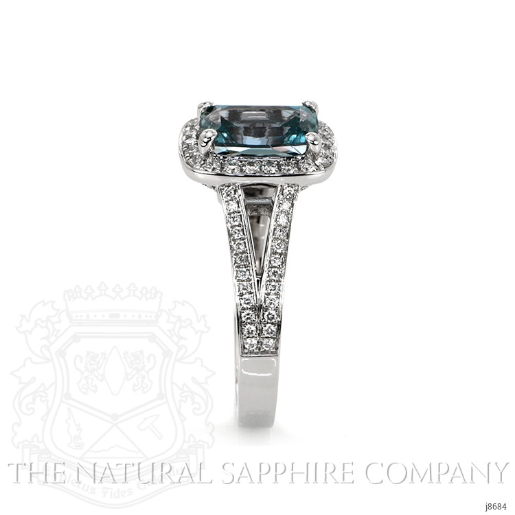 2.47 Ct. Greenish Blue Sapphire and Natural Diamond Pave Ring, Platinum 950