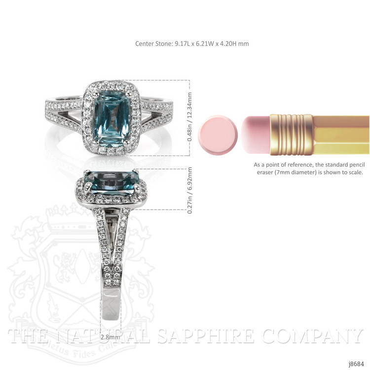 2.47 Ct. Greenish Blue Sapphire and Natural Diamond Pave Ring, Platinum 950