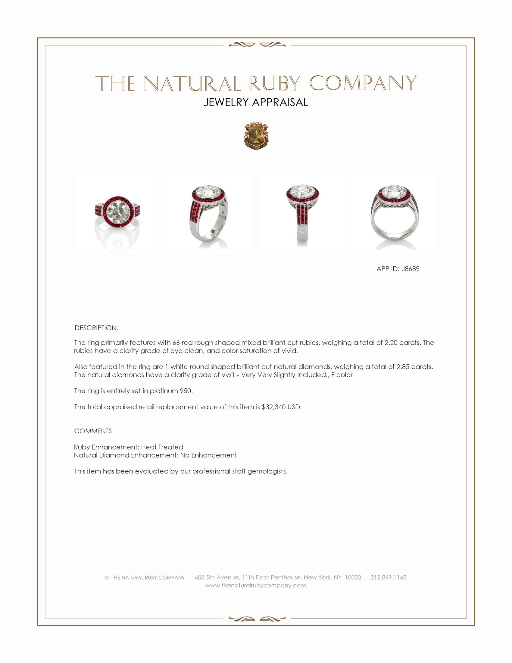 2.20 Ct. Ruby and Natural Diamond Halo Ring, Platinum 950