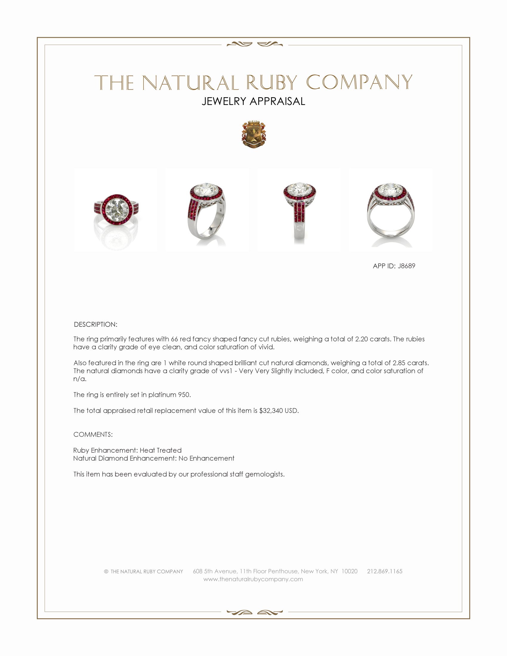2.20 Ct. Ruby and Natural Diamond Halo Ring, Platinum 950