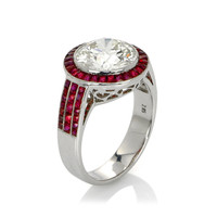 2.20 Ct. Ruby Natural Diamond Halo Ring, Platinum 950 Image
