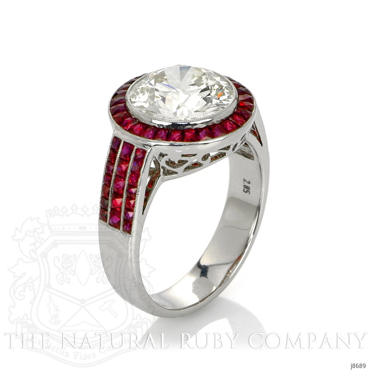 2.20 Ct. Ruby Natural Diamond Halo Ring, Platinum 950
