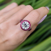 2.20 Ct. Ruby Natural Diamond Halo Ring, Platinum 950 Life Style