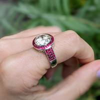 2.20 Ct. Ruby Natural Diamond Halo Ring, Platinum 950 Life Style