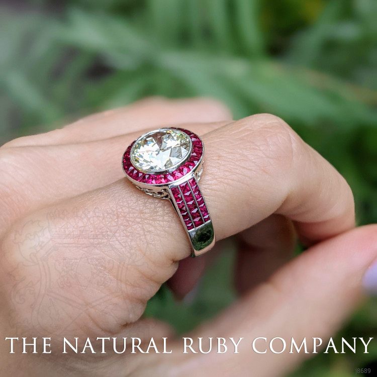 2.20 Ct. Ruby Natural Diamond Halo Ring, Platinum 950