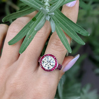 2.20 Ct. Ruby Natural Diamond Halo Ring, Platinum 950 Life Style