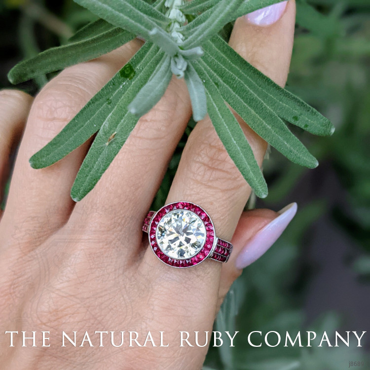 2.20 Ct. Ruby Natural Diamond Halo Ring, Platinum 950