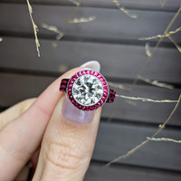 2.20 Ct. Ruby Natural Diamond Halo Ring, Platinum 950 Life Style