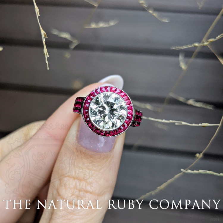 2.20 Ct. Ruby Natural Diamond Halo Ring, Platinum 950