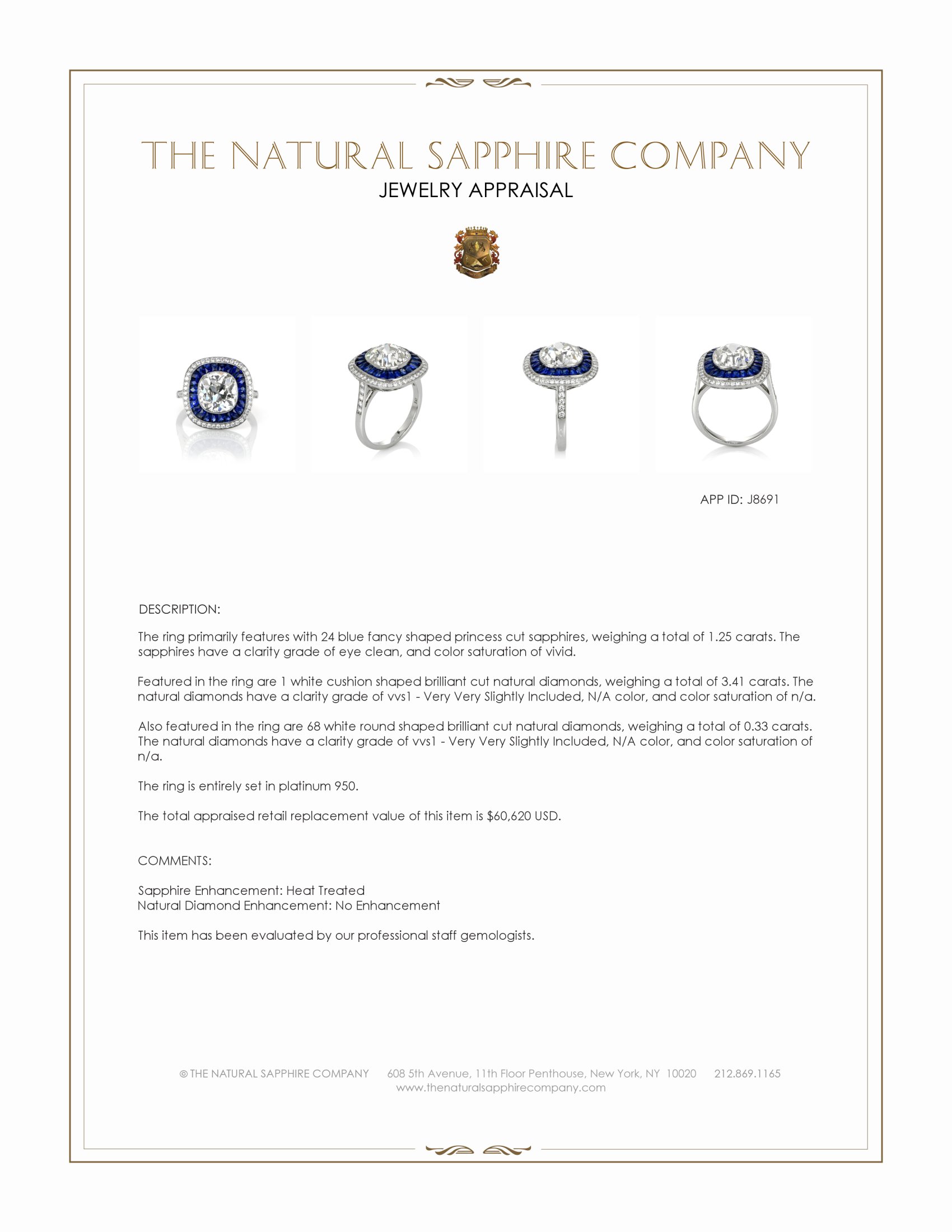1.25 Ct. Blue Sapphire and Natural Diamond Halo Ring, Platinum 950