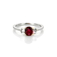 0.70 Ct. Ruby Natural Diamond Three Stone Ring, 18K White & Yellow Video