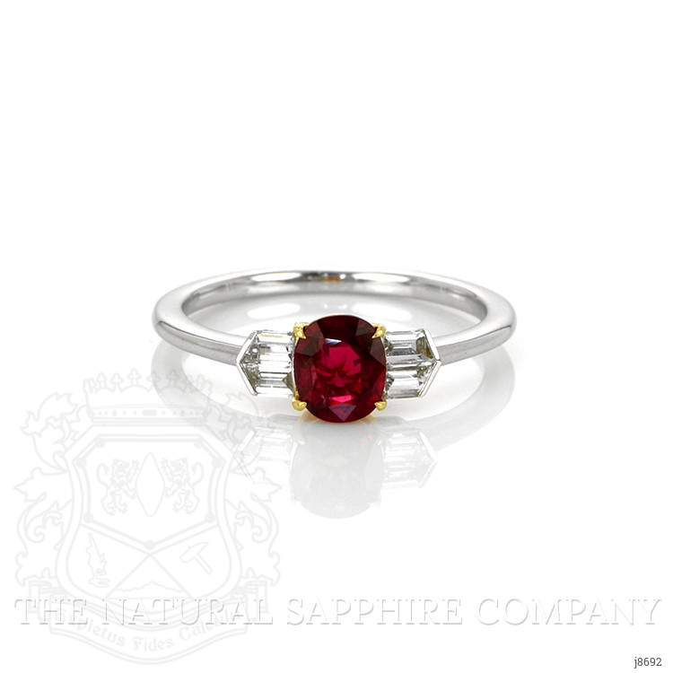 0.70 Ct. Ruby Natural Diamond Three Stone Ring, 18K White & Yellow