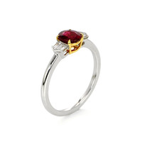 0.70 Ct. Ruby Natural Diamond Three Stone Ring, 18K White & Yellow Image