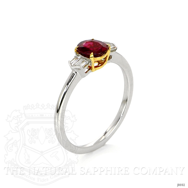 0.70 Ct. Ruby Natural Diamond Three Stone Ring, 18K White & Yellow