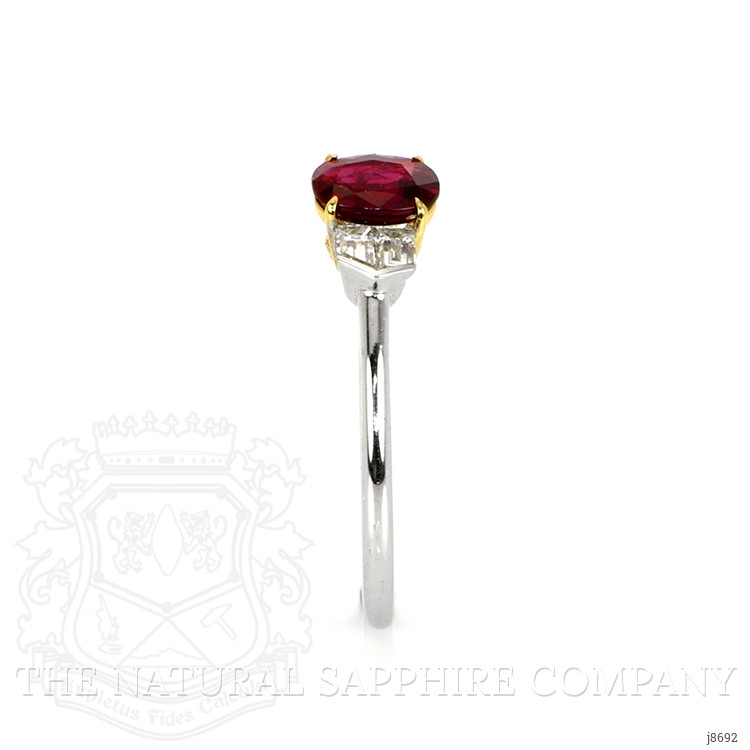 0.70 Ct. Ruby Natural Diamond Three Stone Ring, 18K White & Yellow