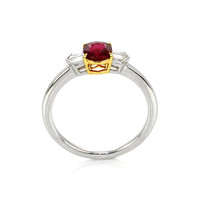 0.70 Ct. Ruby Natural Diamond Three Stone Ring, 18K White & Yellow Image