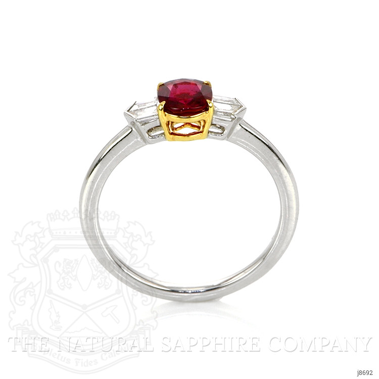 0.70 Ct. Ruby Natural Diamond Three Stone Ring, 18K White & Yellow