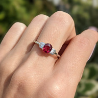 0.70 Ct. Ruby Natural Diamond Three Stone Ring, 18K White & Yellow Life Style