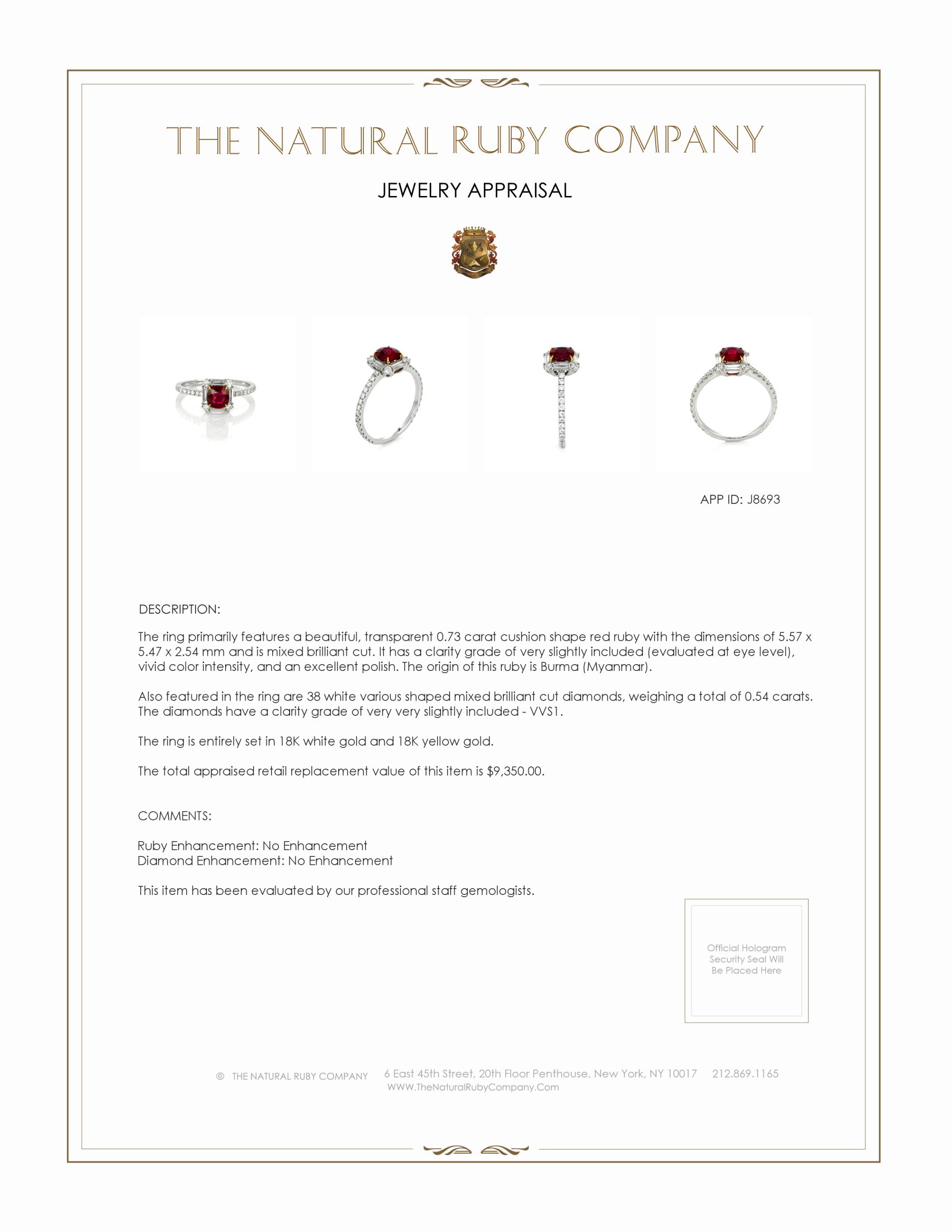 0.73 Ct. Ruby and Natural Diamond Pave Ring, 18K White & Yellow