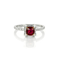 0.73 Ct. Ruby and Natural Diamond Pave Ring, 18K White & Yellow Video