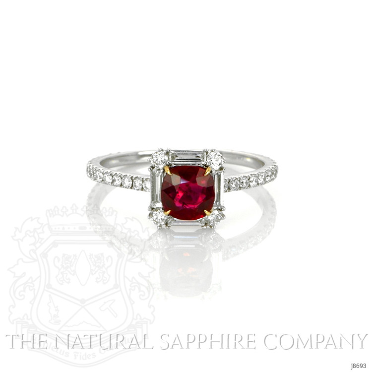 0.73 Ct. Ruby and Natural Diamond Pave Ring, 18K White & Yellow