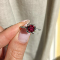 0.73 Ct. Ruby Natural Diamond Pave Ring, 18K White & Yellow Life Style