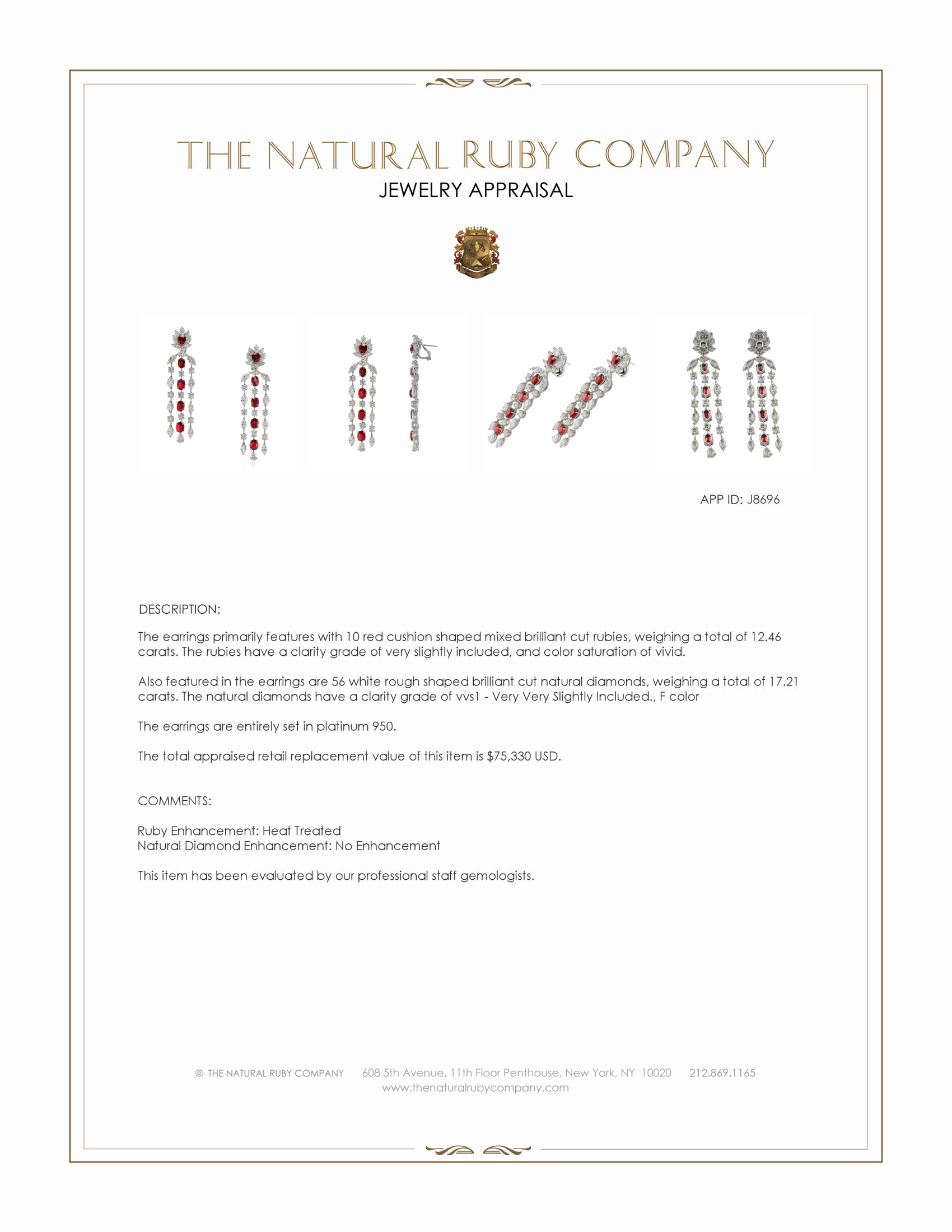 12.46 Ct.Tw. Ruby and Natural Diamond Halo Earrings, Platinum 950