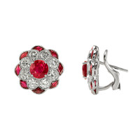 2.00 Ct.Tw.Total Carat Weight Ruby and Diamond Halo Earrings, Platinum 950 Image