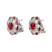 2.00 Ct.Tw.Total Carat Weight Ruby and Diamond Halo Earrings, Platinum 950 Image