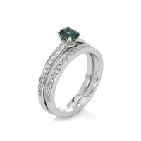 0.58 Ct. Sapphire Natural Diamond Pave Ring, 14K White Gold Image