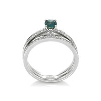 0.58 Ct. Sapphire Natural Diamond Pave Ring, 14K White Gold Image