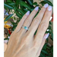 0.58 Ct. Greenish Blue Sapphire and Natural Diamond Pave Ring, 14K White Gold Life Style