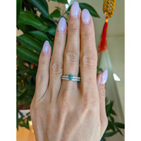 0.58 Ct. Greenish Blue Sapphire and Natural Diamond Pave Ring, 14K White Gold Life Style