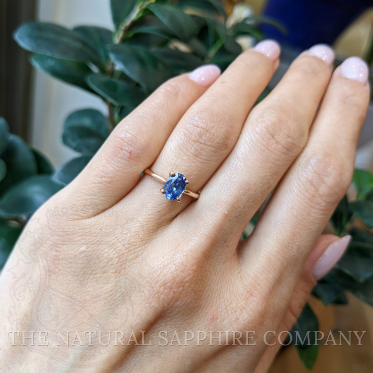 1.04 Ct. Blue Sapphire Solitaire Ring, 14K Rose Gold
