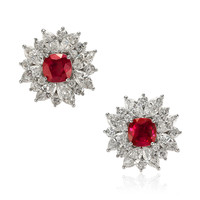 4.25 Ct.Tw.Total Carat Weight Ruby and Natural Diamond Accent Stones Earrings, Platinum 950 Video