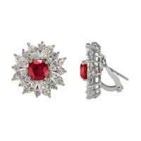 4.25 Ct.Tw.Total Carat Weight Ruby and Natural Diamond Accent Stones Earrings, Platinum 950 Image
