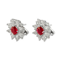 4.25 Ct.Tw.Total Carat Weight Ruby and Natural Diamond Accent Stones Earrings, Platinum 950 Image