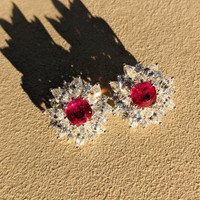 4.25 Ct.Tw.Total Carat Weight Ruby and Natural Diamond Accent Stones Earrings, Platinum 950 Life Style