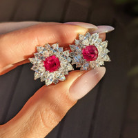 4.25 Ct.Tw.Total Carat Weight Ruby and Diamond Earrings, Platinum 950 Life Style