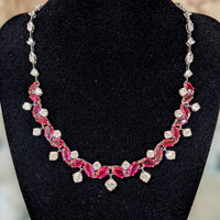 29.30 Ct. Ruby and Diamond Accent Stones Necklace, Platinum 950 Image