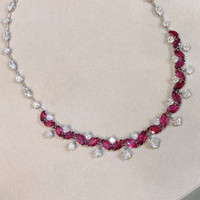 29.30 Ct. Ruby and Diamond Accent Stones Necklace, Platinum 950 Image