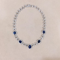 20.65 Ct. Sapphire Natural Diamond Accent Stones Necklace, 18K White Gold Image