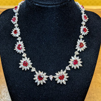 33.90 Ct. Ruby Natural Diamond Antique Style Necklace, 18K White Gold Image