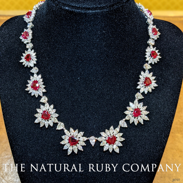 33.90 Ct. Ruby Natural Diamond Antique Style Necklace, 18K White Gold