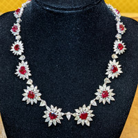33.90 Ct. Ruby Natural Diamond Antique Style Necklace, 18K White Gold Image
