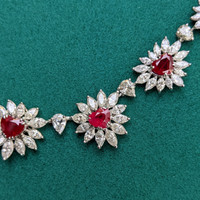 33.90 Ct. Ruby Natural Diamond Antique Style Necklace, 18K White Gold Image