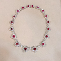 33.90 Ct. Ruby Natural Diamond Antique Style Necklace, 18K White Gold Image
