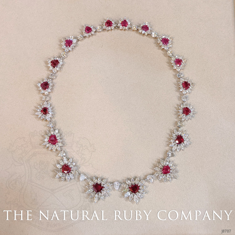 33.90 Ct. Ruby Natural Diamond Antique Style Necklace, 18K White Gold